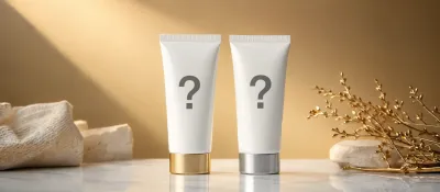 Two unbranded gel tubes with question marks, illustrating a product comparison